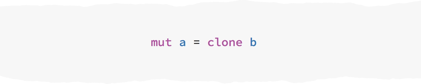 `mut a = clone b`