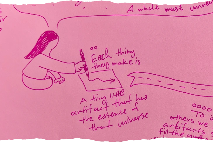 Another crop of that picture showing the girl drawing the asteroid