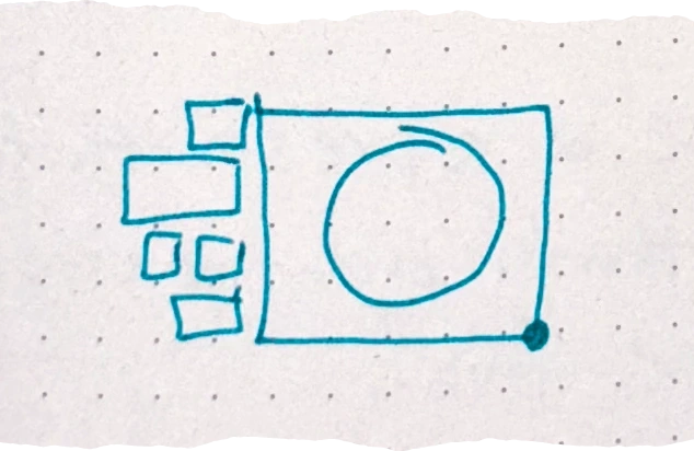 a drawing a circle being selected inside DesignTalk with the drawing like UI of design talk having been activated around the circle showing the size, repositioning options, and mutations that the human can apply to the circle