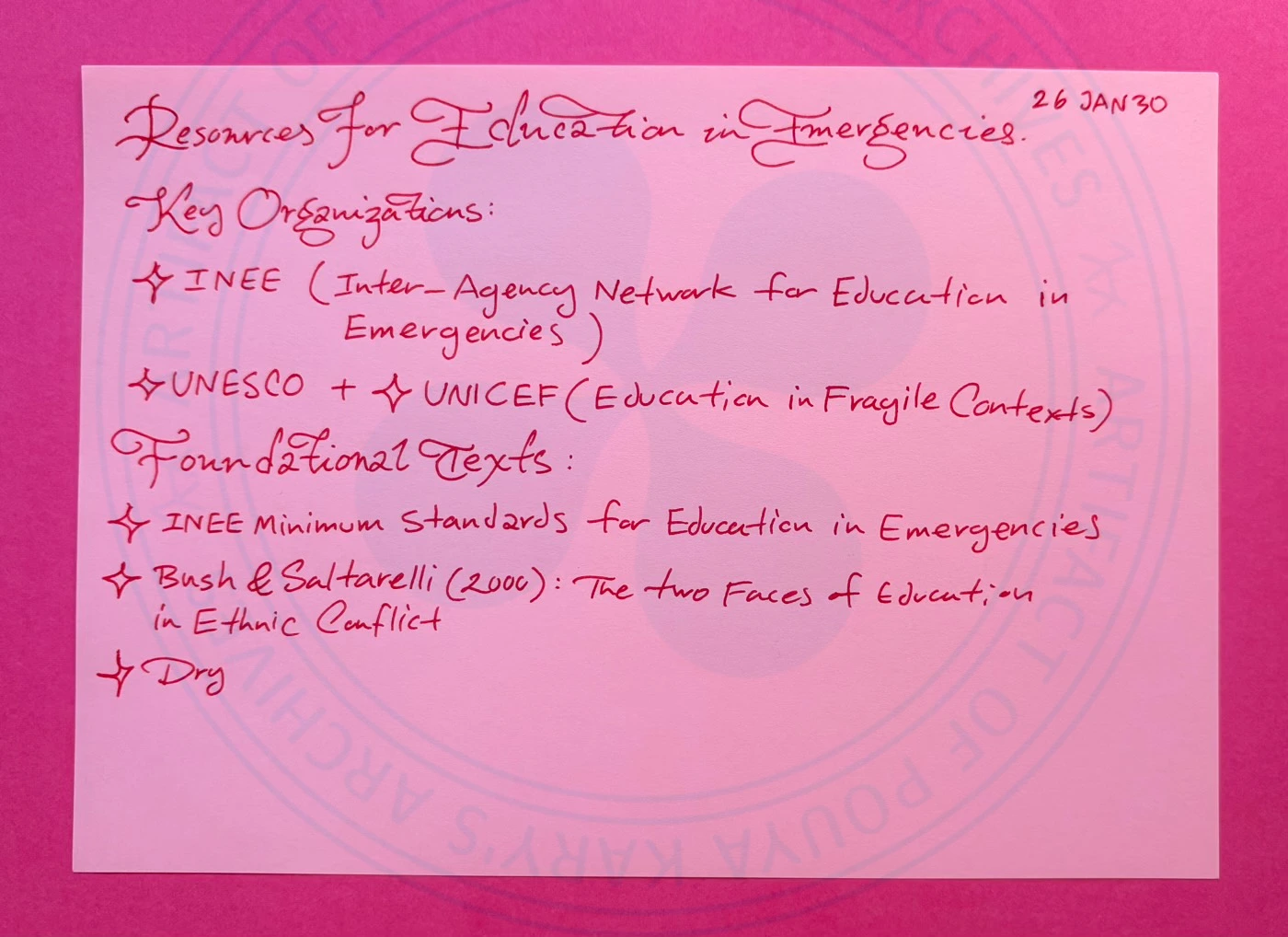 @1285: Reading List for Education in Emergencies