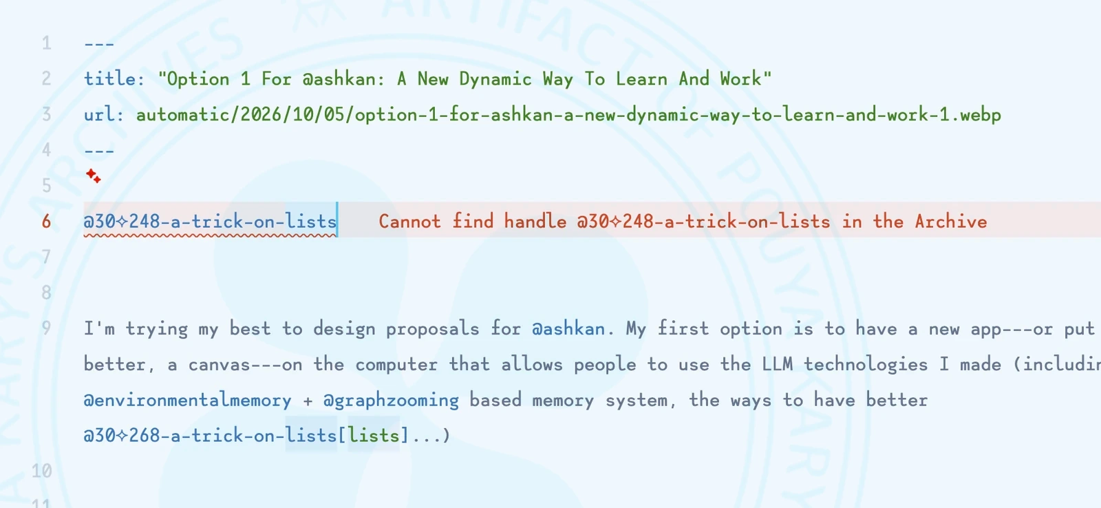 Showing Errors On Missing Handles In @archive-vscode